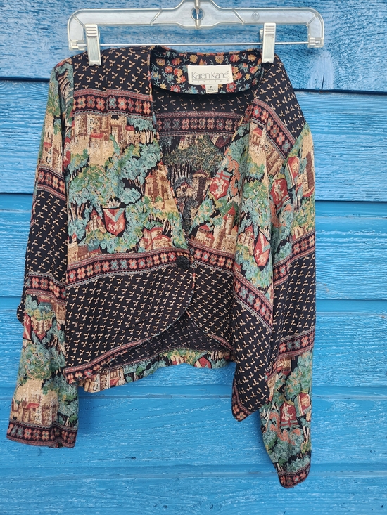 Karen Kane Jackets & Blazers - Karen Kane Black Multicolor Scenic Print Cropped Blazer